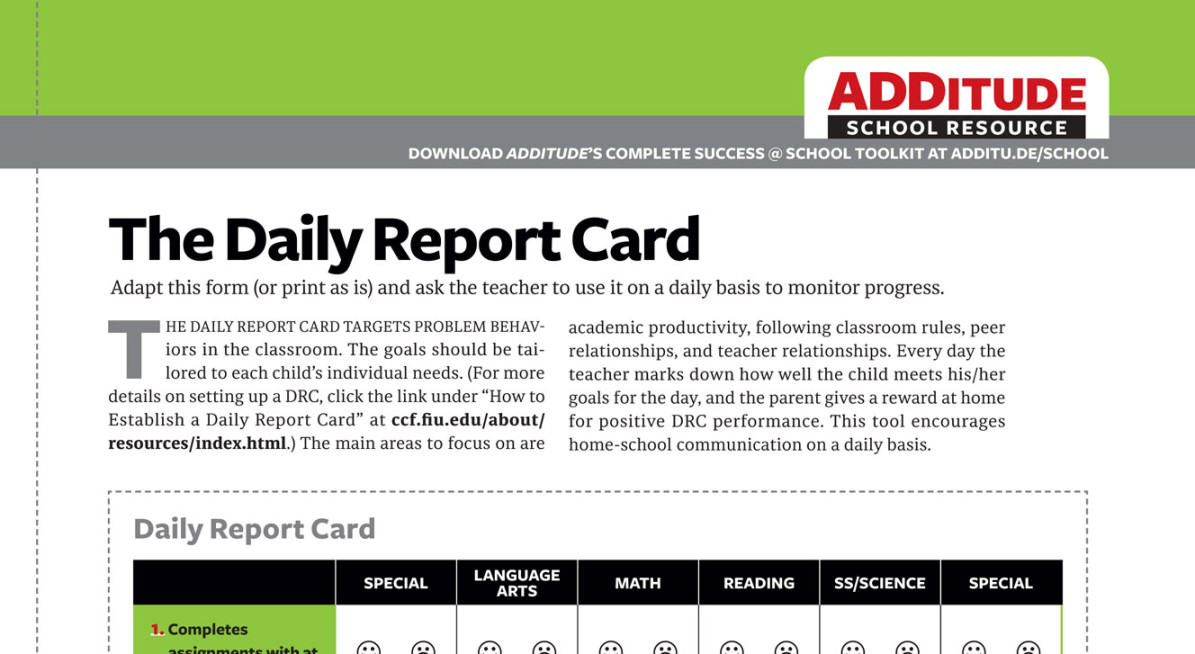 The Daily Report Card: ADHD School Resource for Parents and Teachers