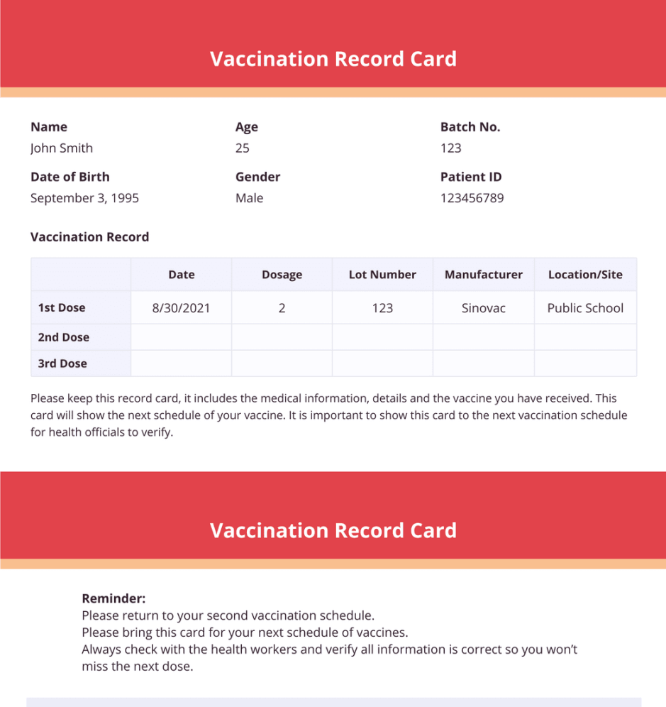 Vaccination Record Card - PDF Templates  Jotform