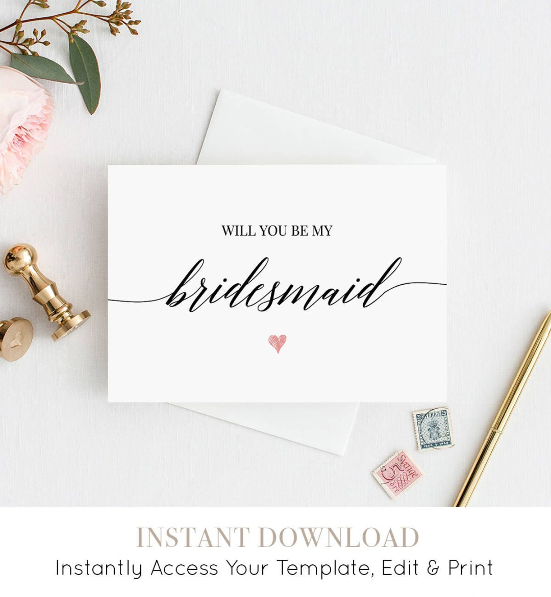 Will You Be My Bridesmaid Printable Card, Ask to Be Bridesmaid