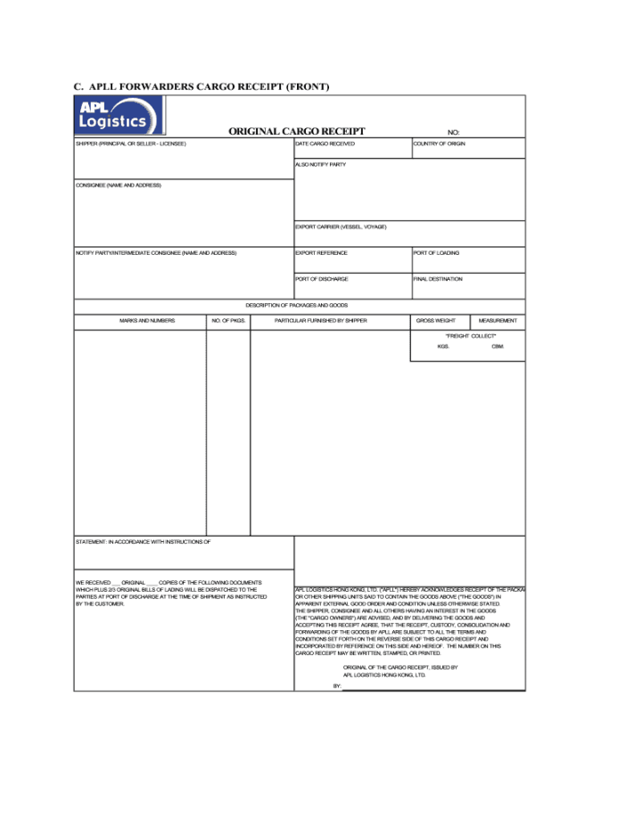 Cargo Receipt - Fill Online, Printable, Fillable, Blank  pdfFiller