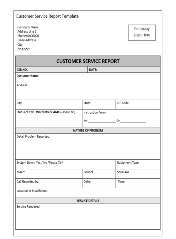 Customer Service Report Template - Excel Word Template