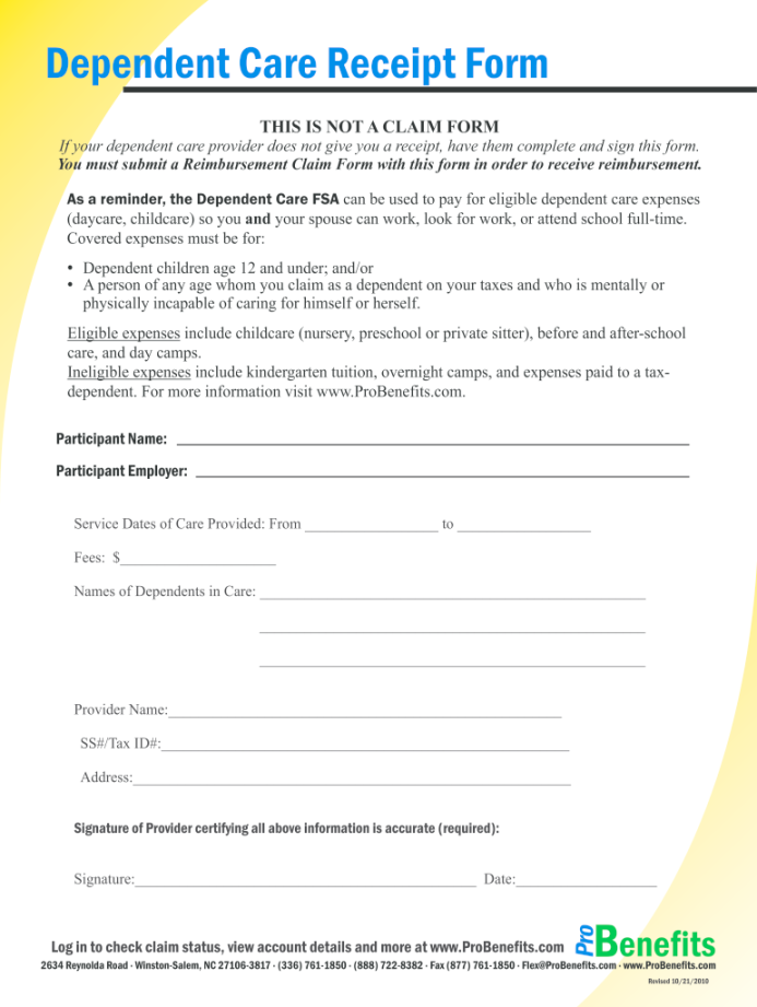 Dependent Care Fsa Babysitter Receipt - Fill Online, Printable