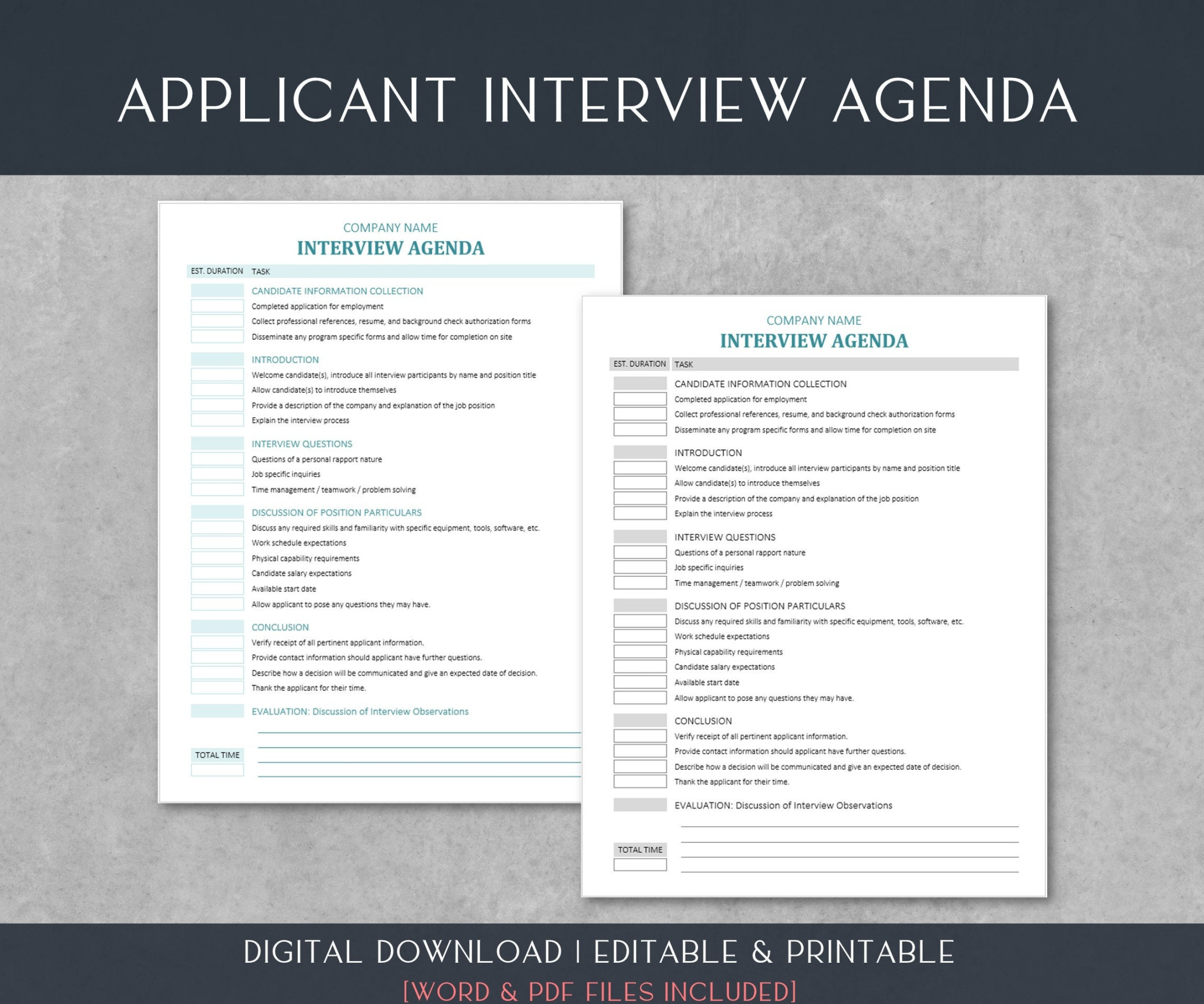 Employment Interview Agenda Template Applicant Interview Planner