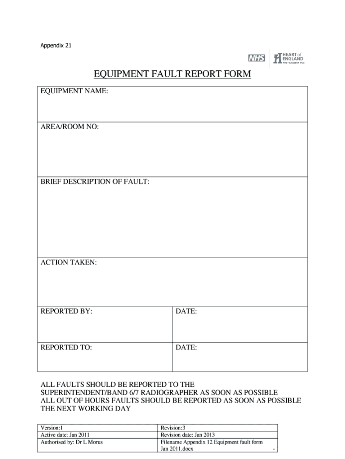 Fault Report Template - Fill Online, Printable, Fillable, Blank