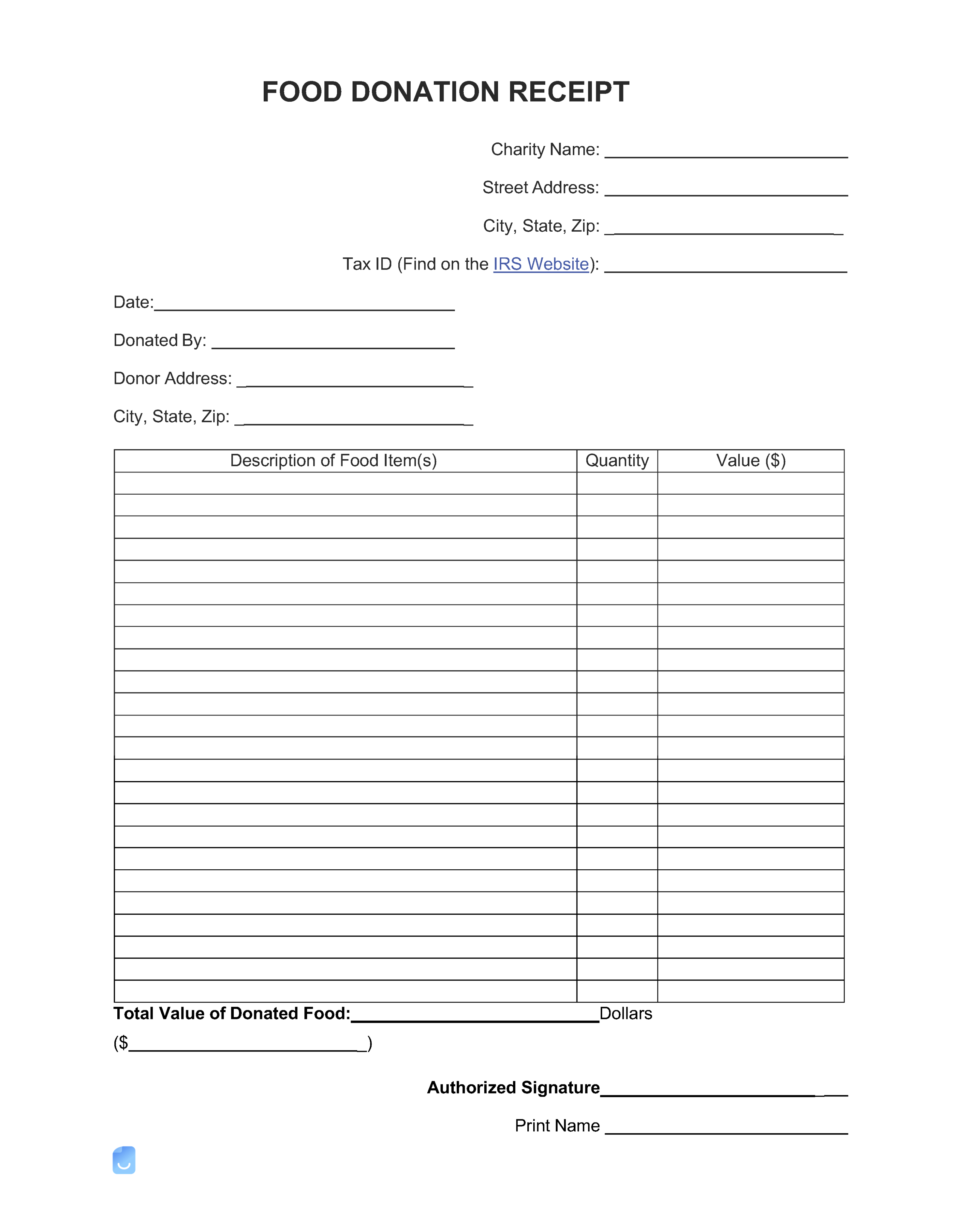 Food Donation Receipt Template  Invoice Maker