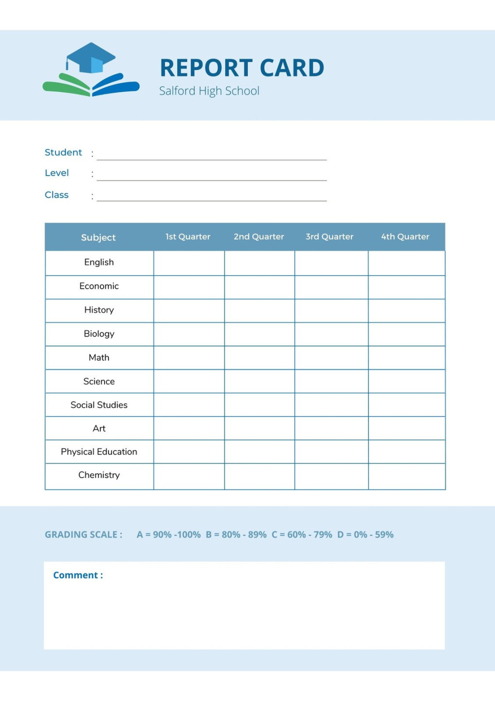 Free and printable high school report card templates  Canva