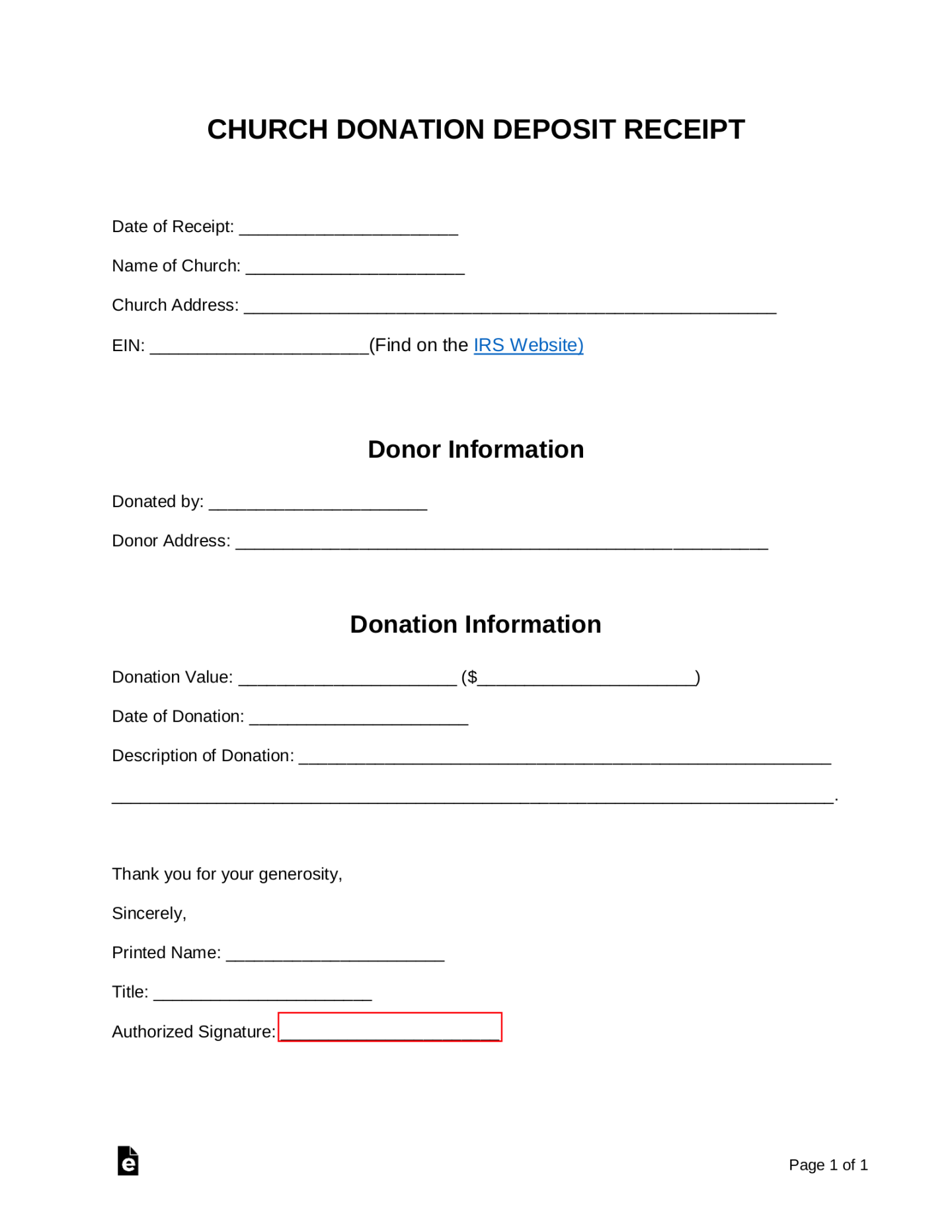 Free Church Donation Receipt - PDF  Word – eForms