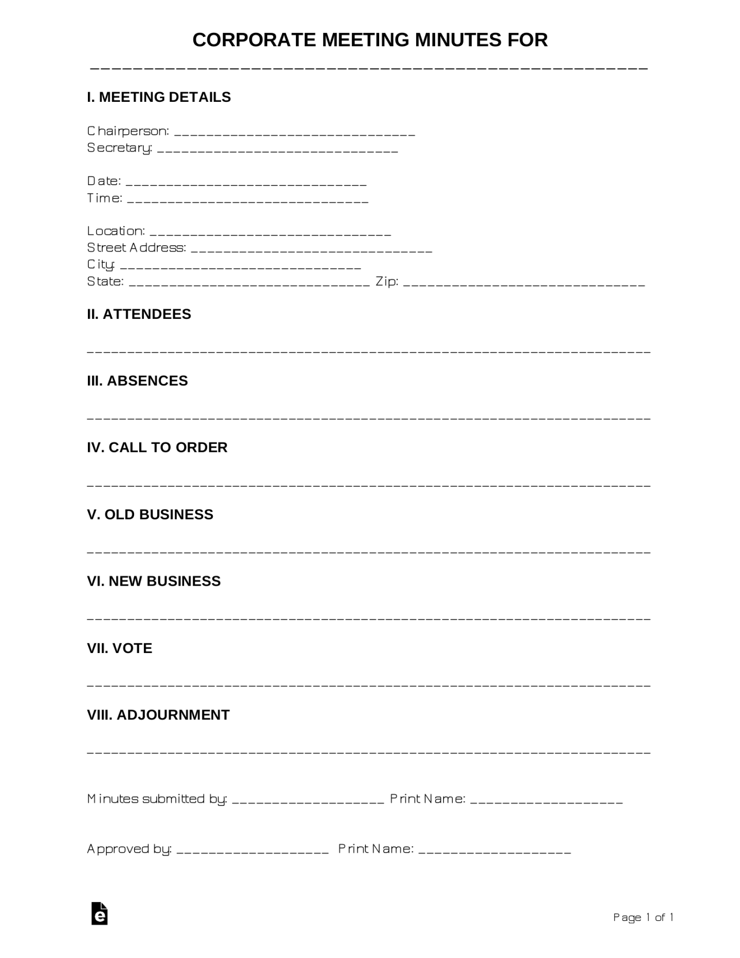 Free Corporate Meeting Minutes Template - PDF  Word – eForms