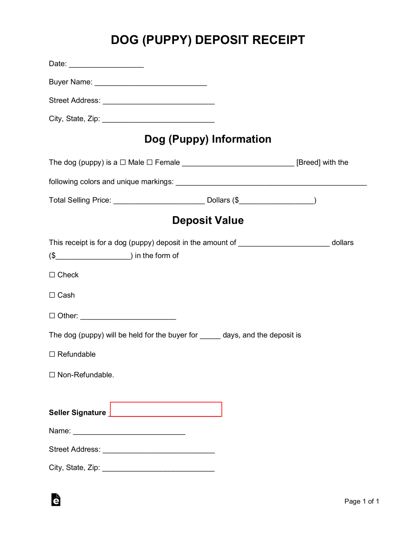 Free Dog (Puppy) Deposit Receipt Template - PDF  Word – eForms