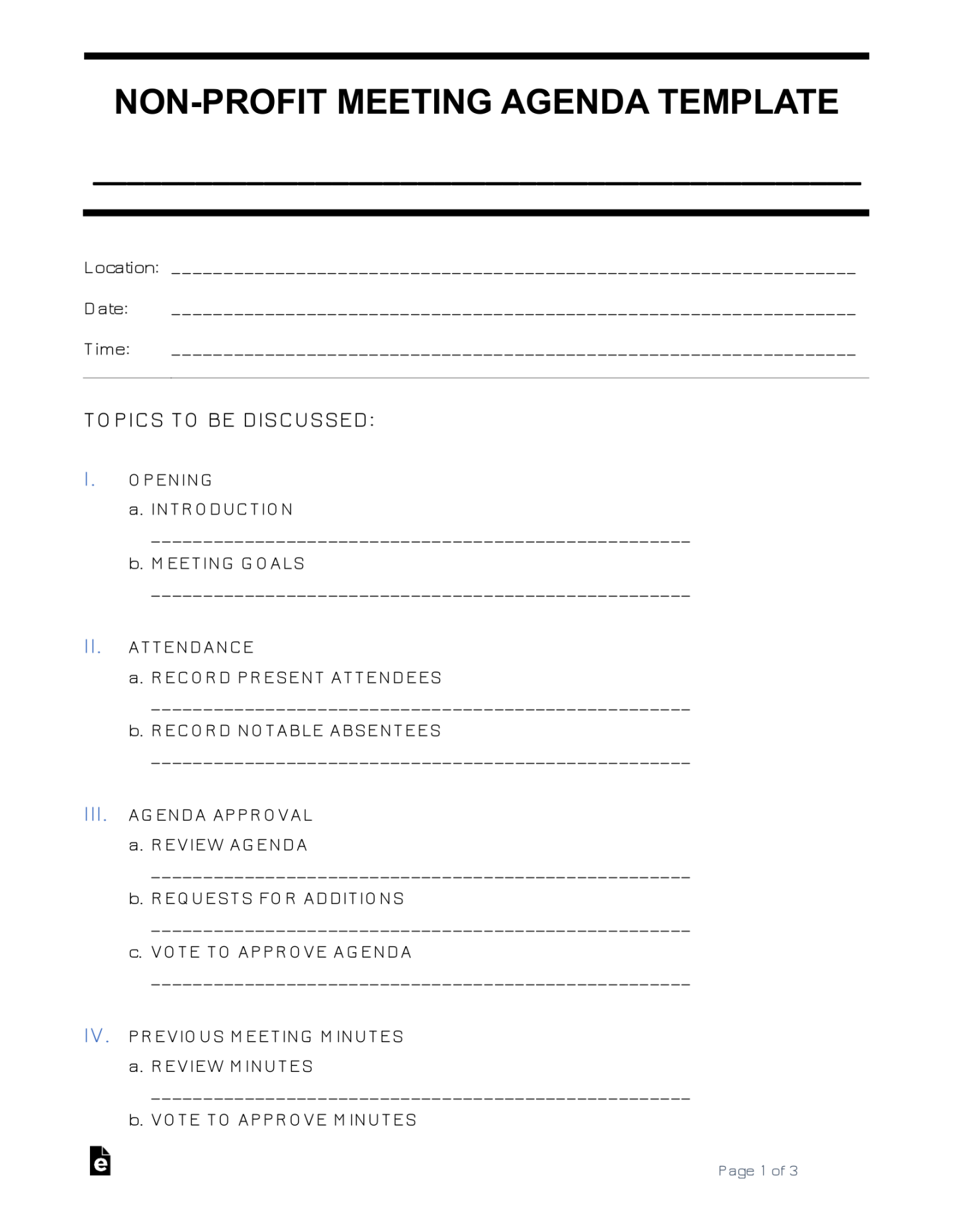 Free Non-Profit Meeting Agenda Template - PDF  Word – eForms