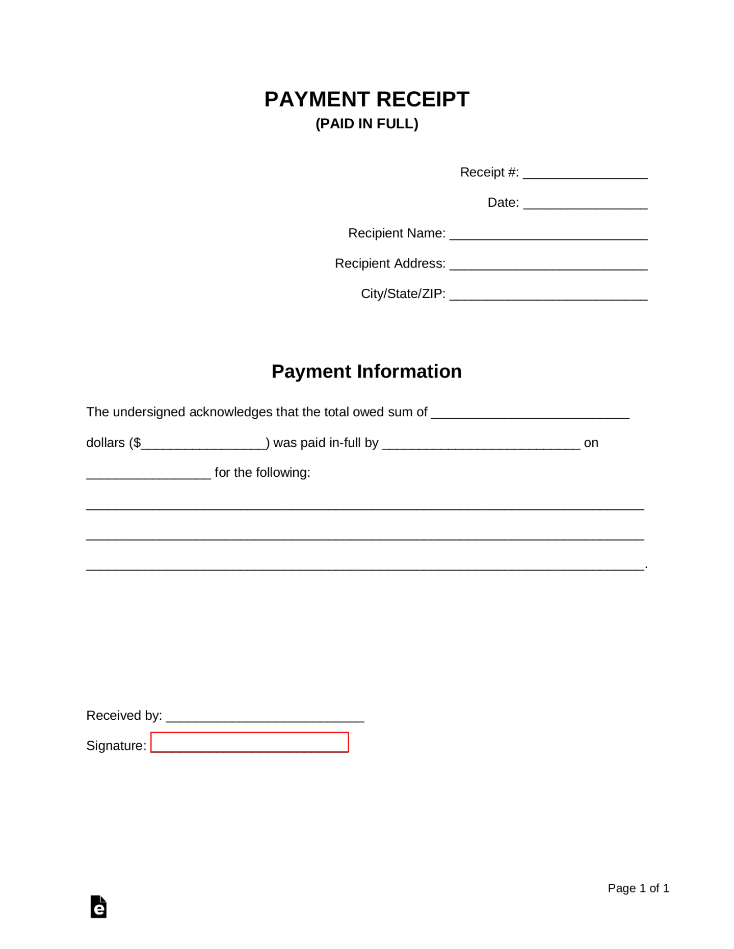 Free Paid (in-full) Receipt Template - PDF  Word – eForms