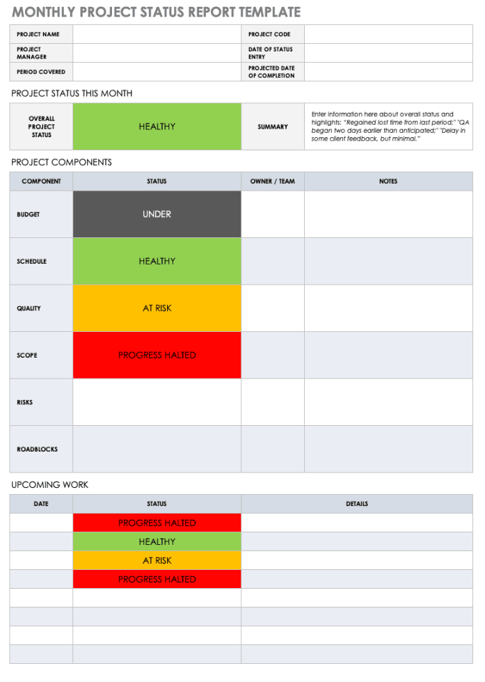 Free Project Status Templates  Smartsheet