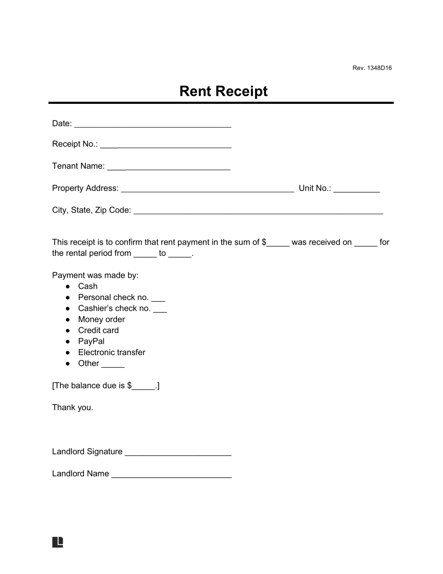 Free Rent Receipt Template  PDF & Word