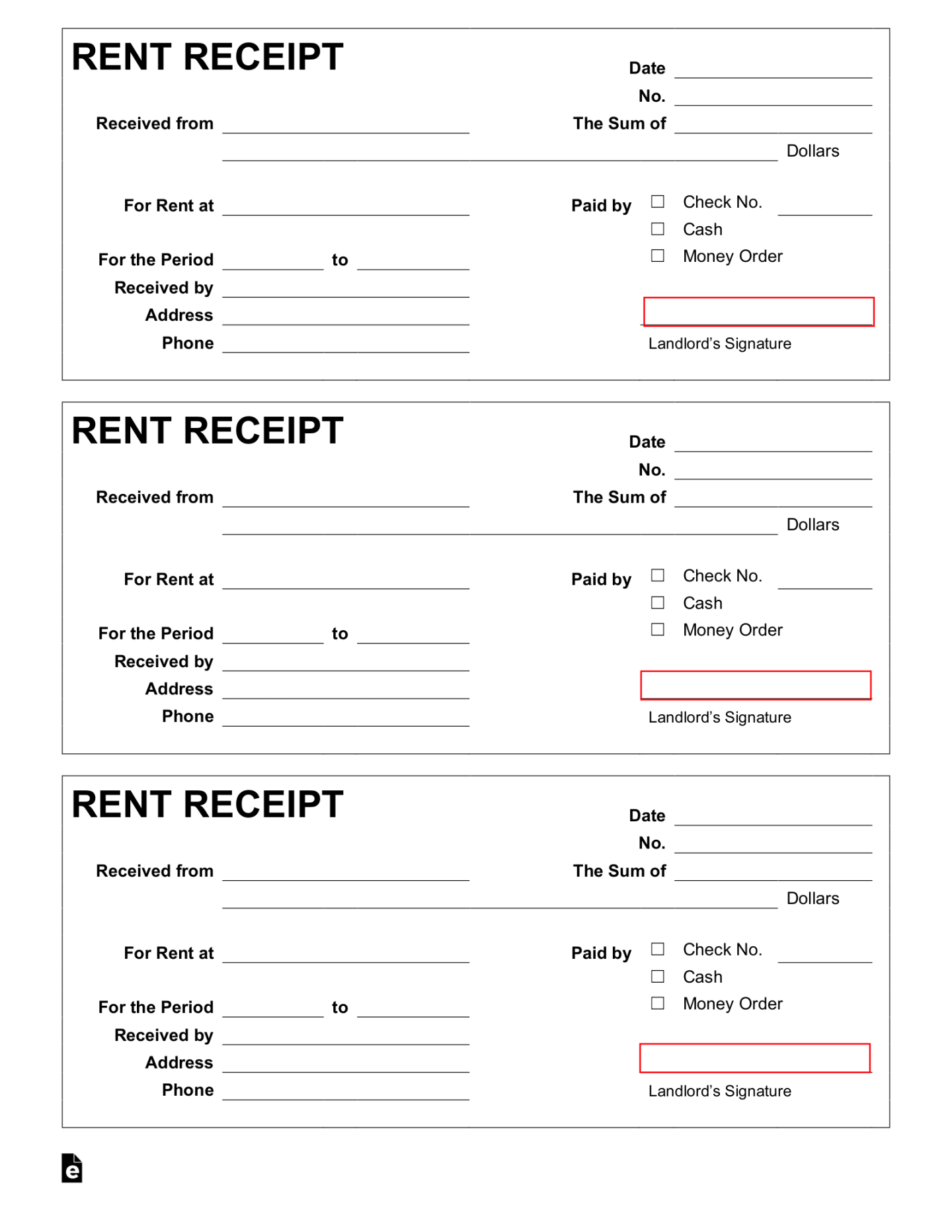 Free Rent Receipt Template - PDF  Word – eForms