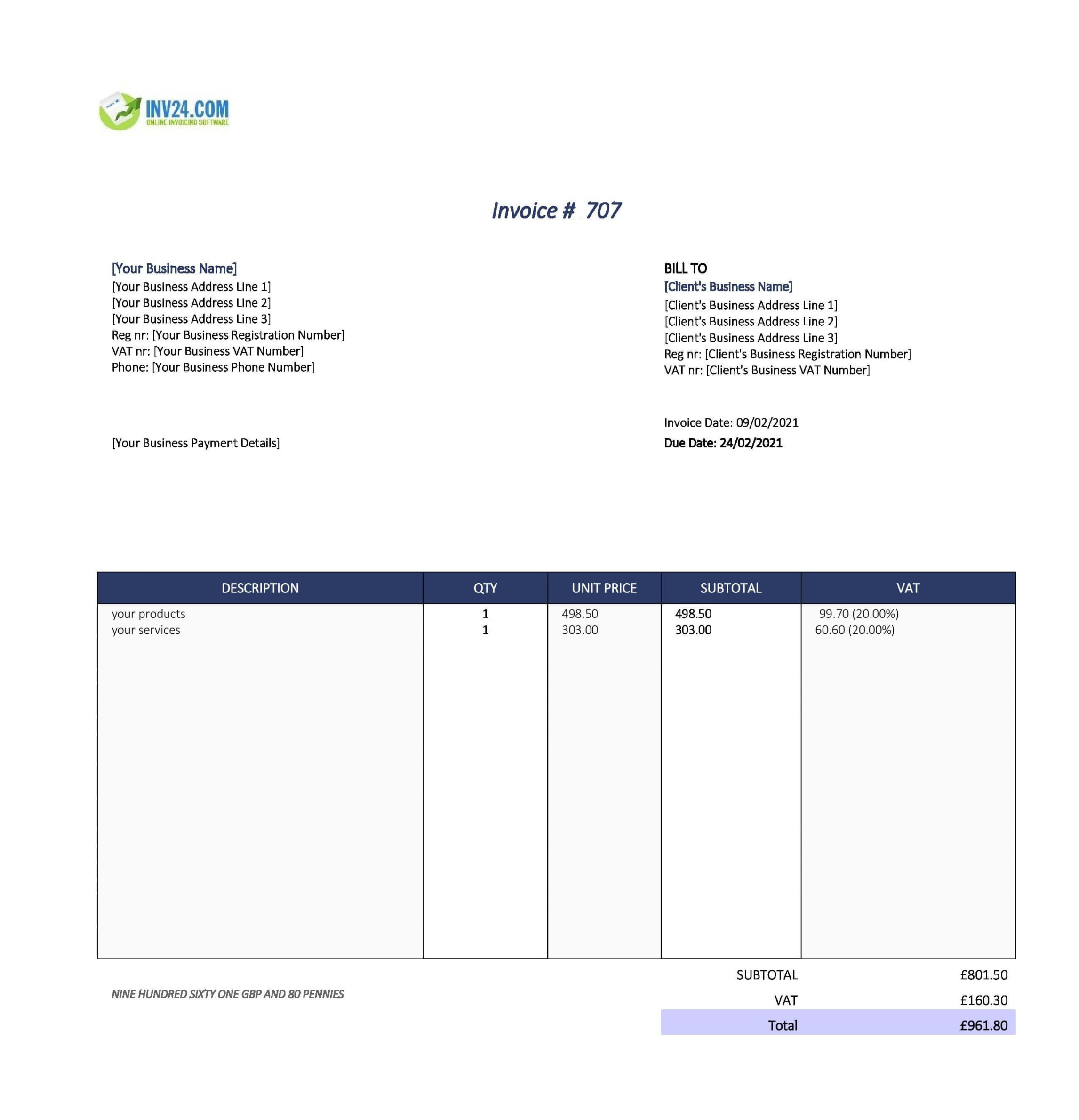 Limited Company Invoice Template Uk (Excel)