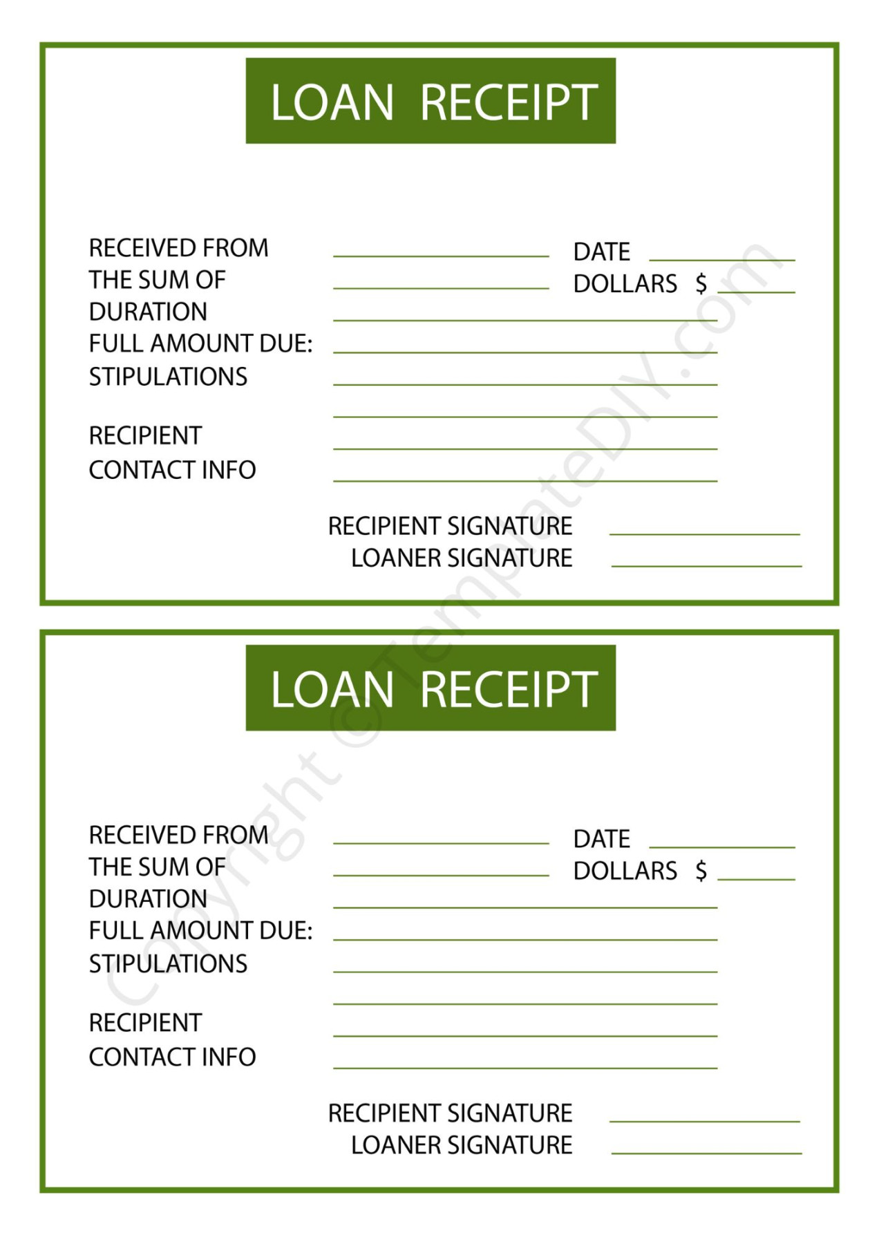 Loan Receipt Template Blank Printable Pdf, Excel, Word