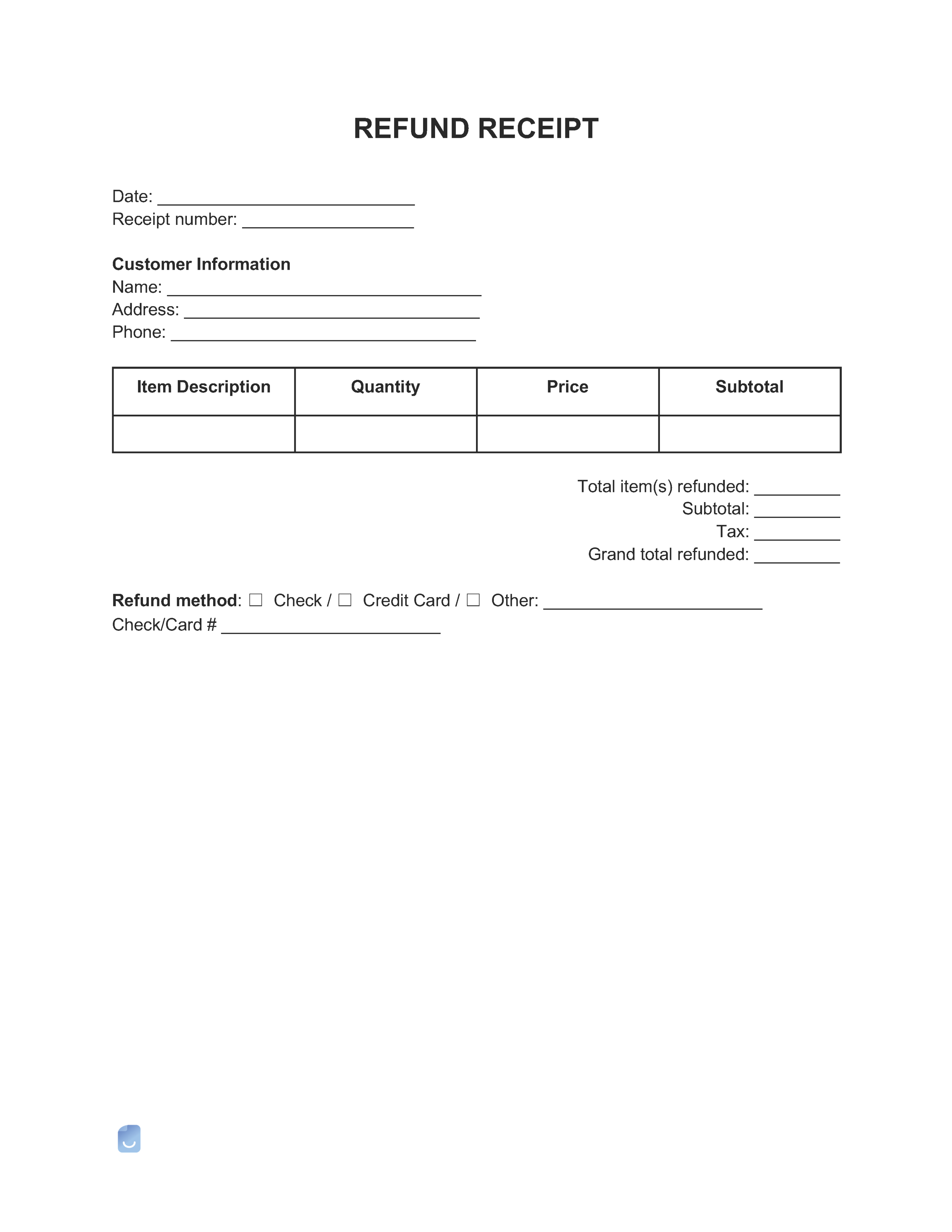 Refund Receipt Template  Invoice Maker