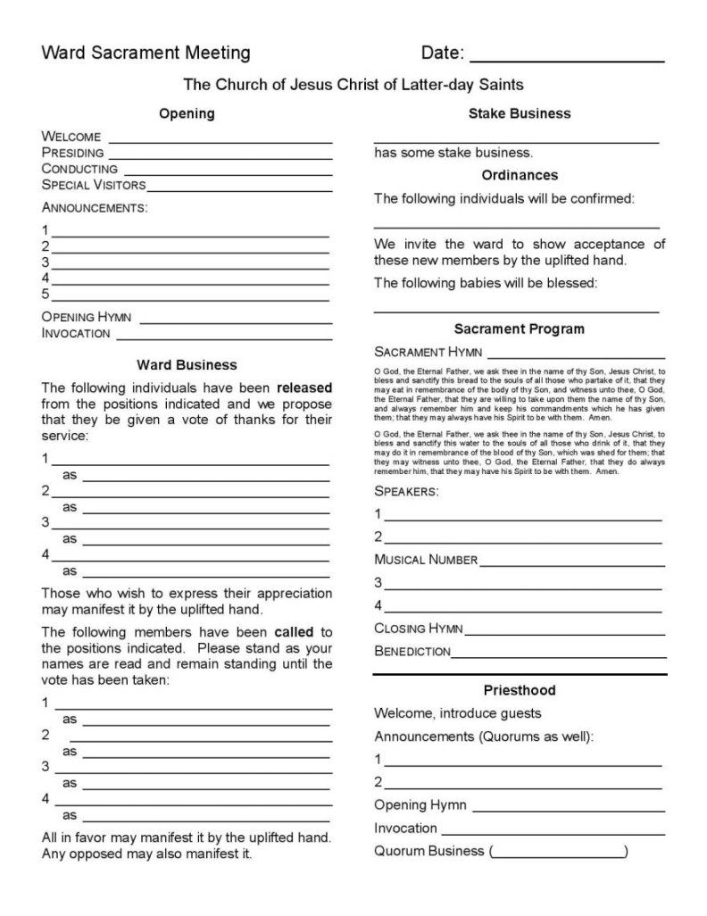 Sacrament Meeting Agenda Templates for Bishoprics - Leading Saints