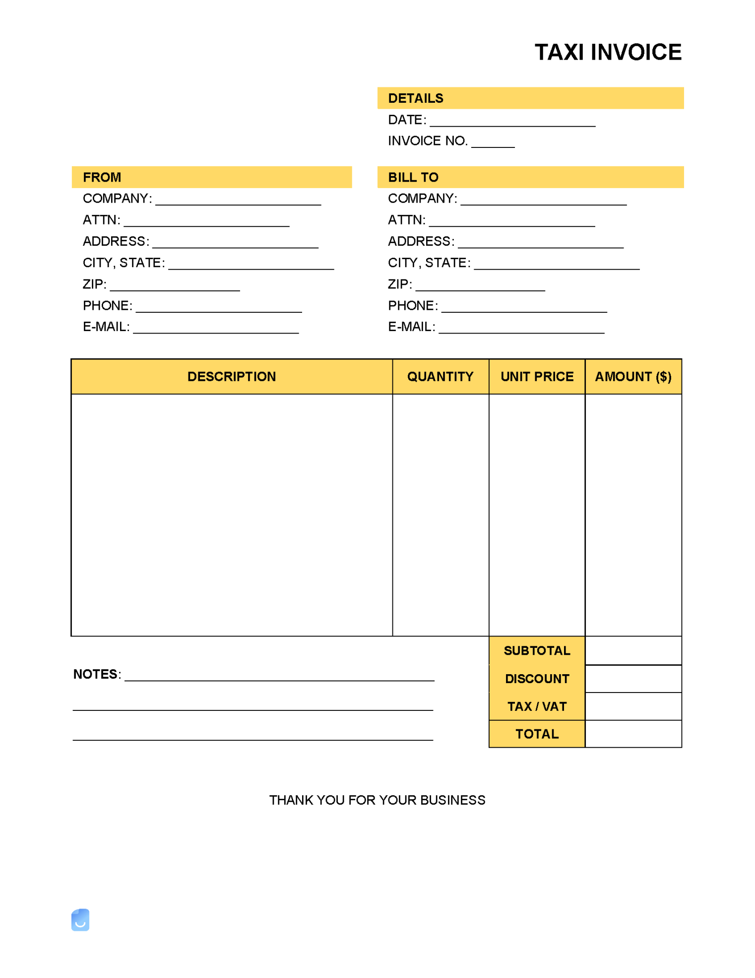 Taxi Service Invoice Template  Invoice Maker