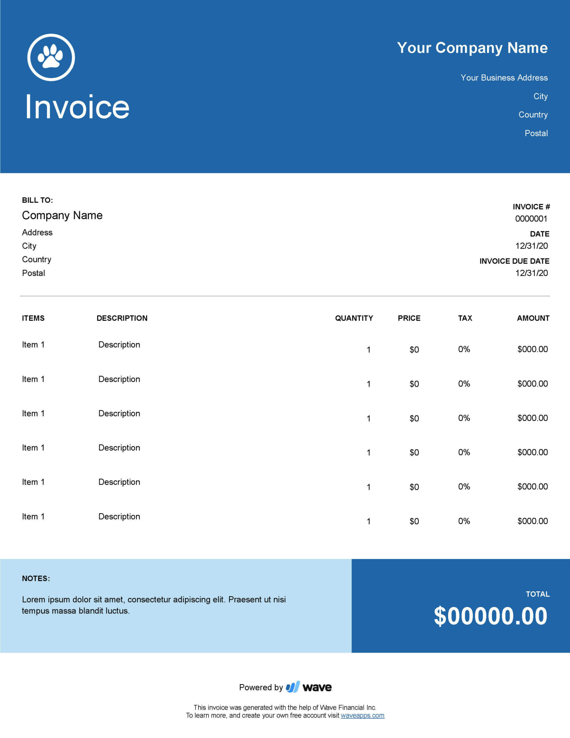 Veterinary Invoice Template - Free Download