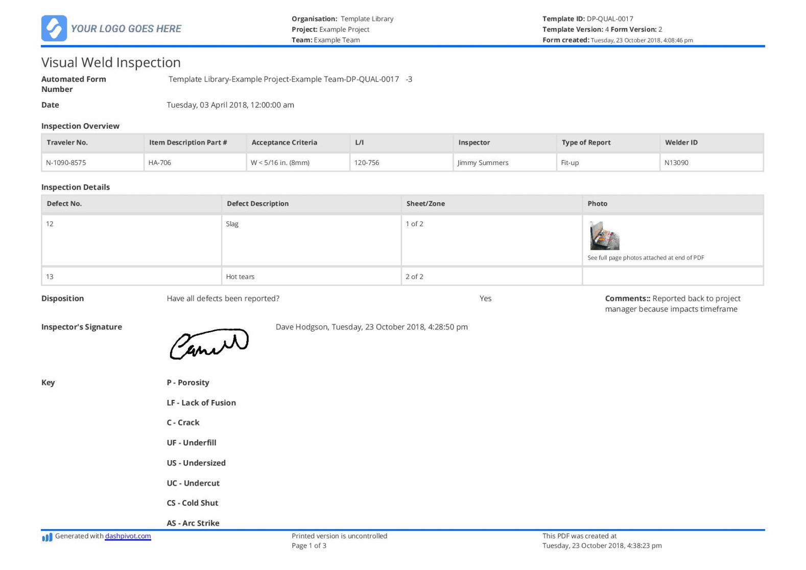 Visual Weld Inspection template - Better than PDF and excel